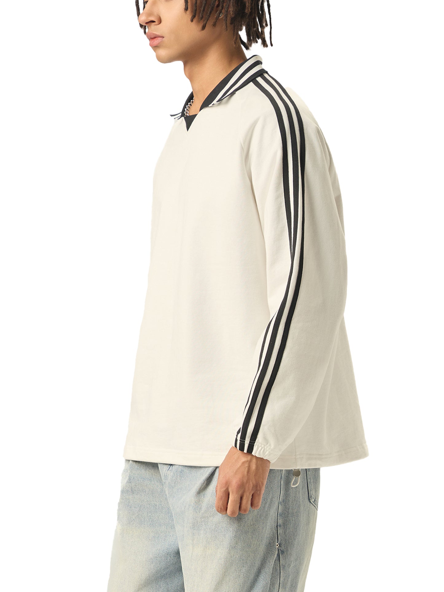 Contrast Striped Lapel Collar Shirt