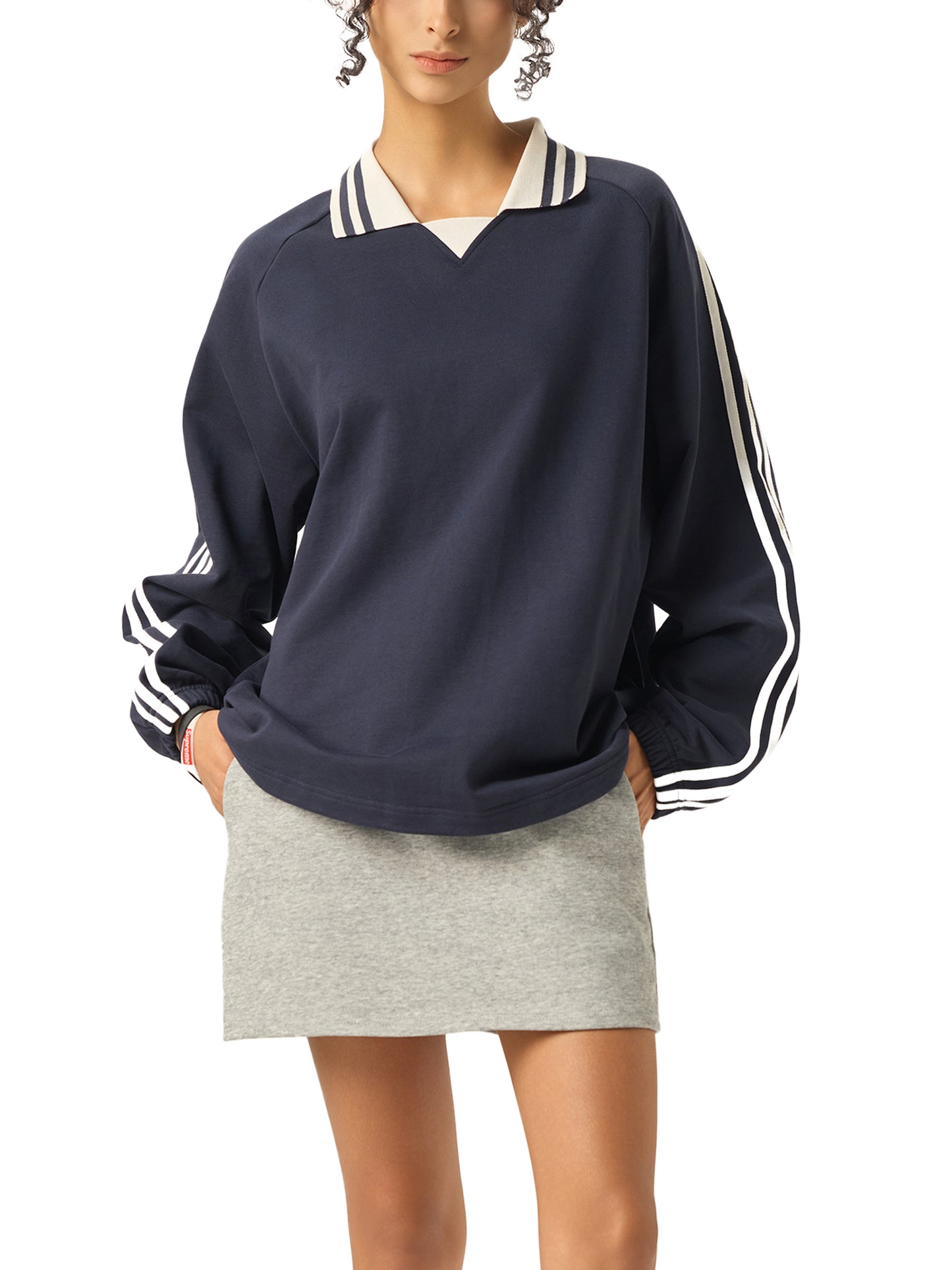 Contrast Striped Lapel Collar Shirt