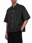 Striped Boxy Short Sleeve Button-Up Shirt
