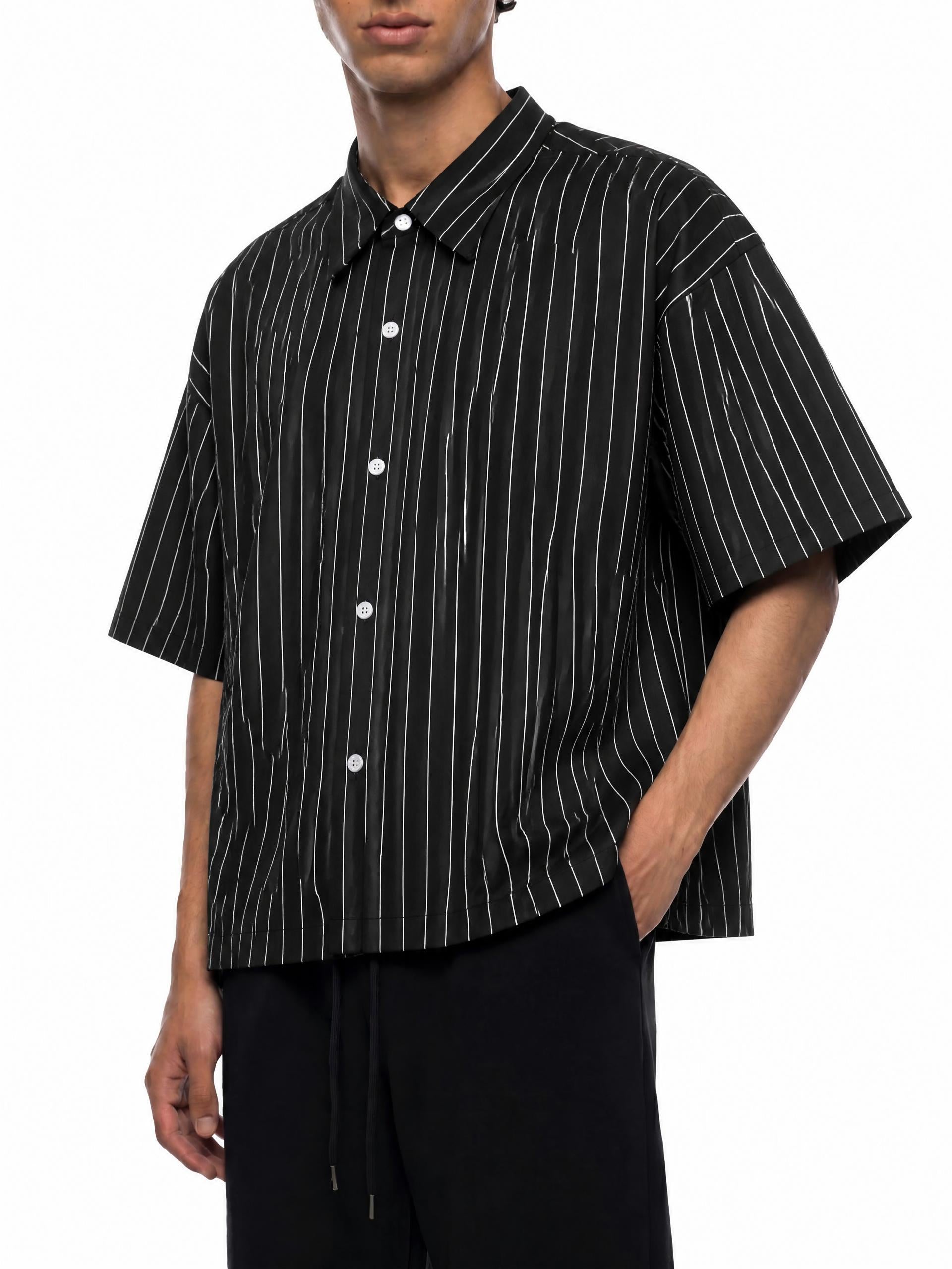 Striped Boxy Short Sleeve Button-Up Shirt