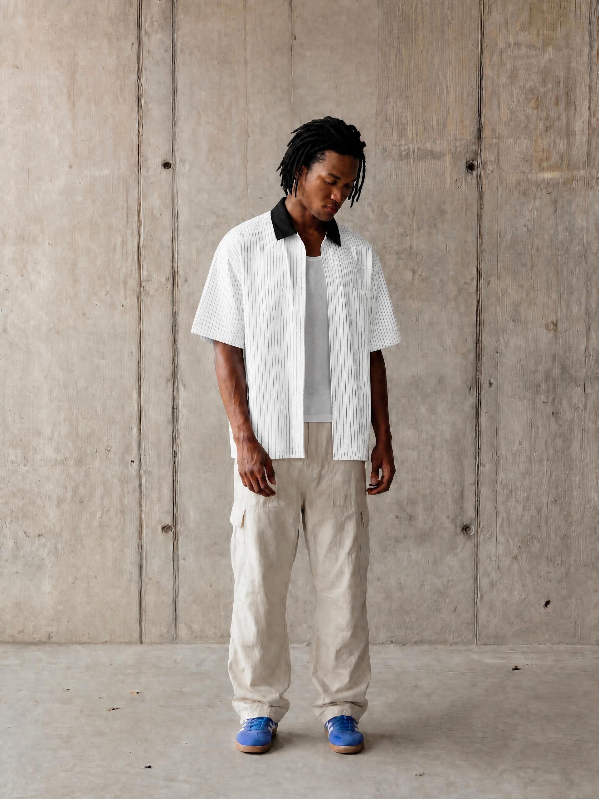 Striped Boxy Contrast Collar Shirt