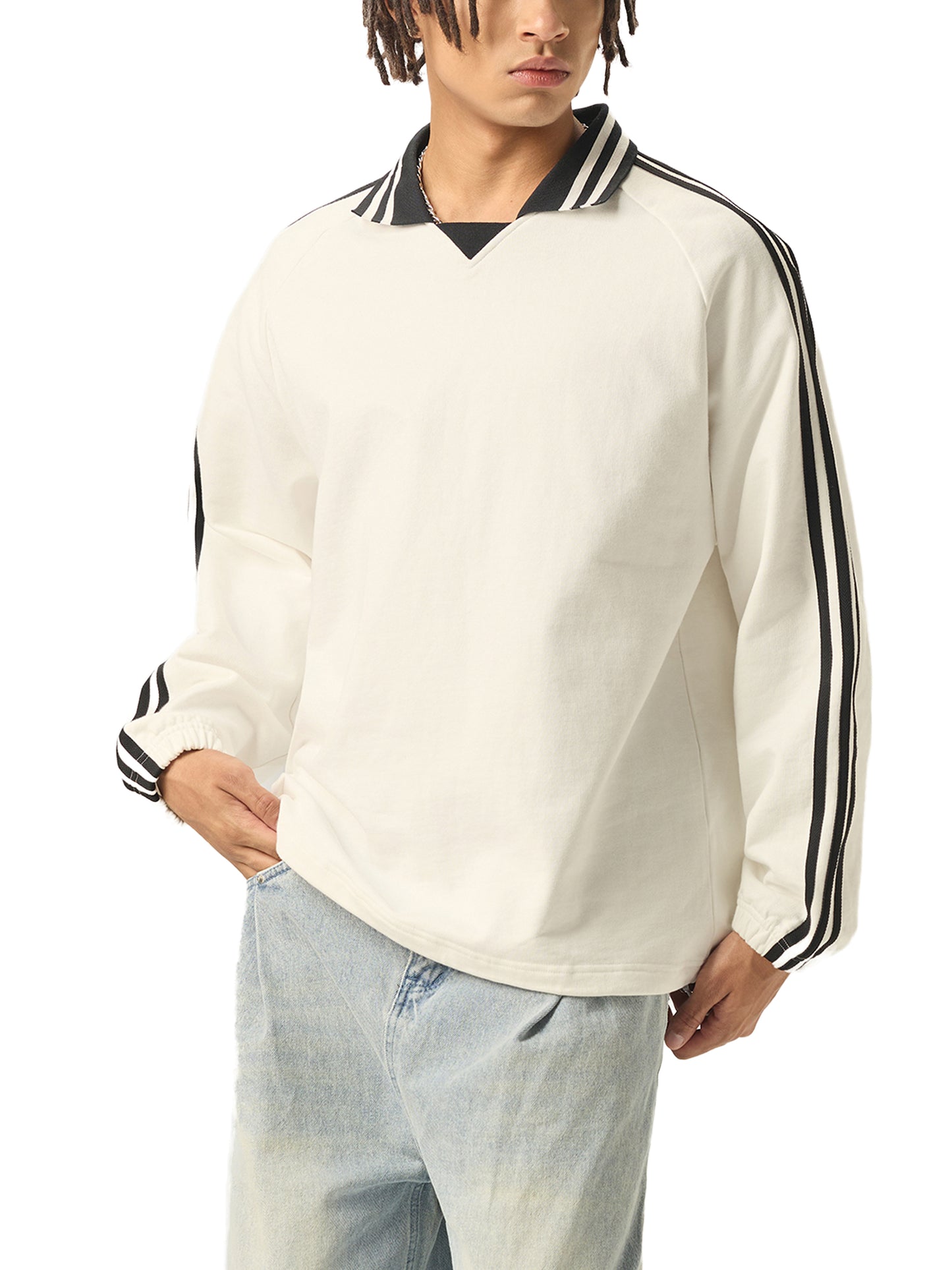 Contrast Striped Lapel Collar Shirt