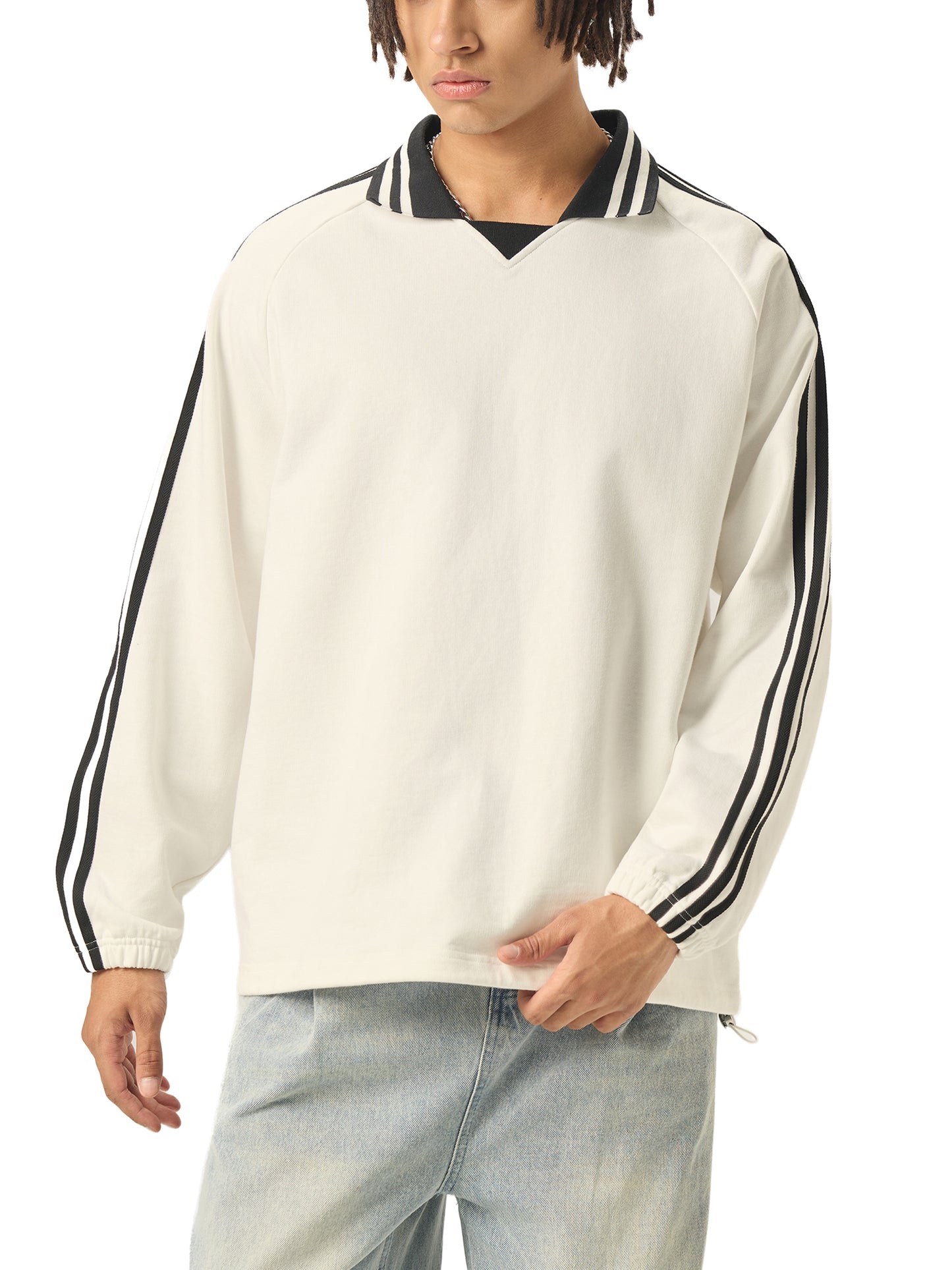 Contrast Striped Lapel Collar Shirt